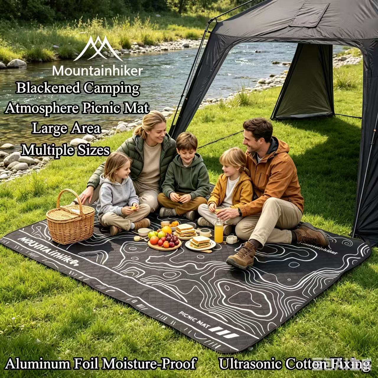 Outdoor Camping Mats Large - Tapis de pique-nique noir MOUNTAINHIKER, extra