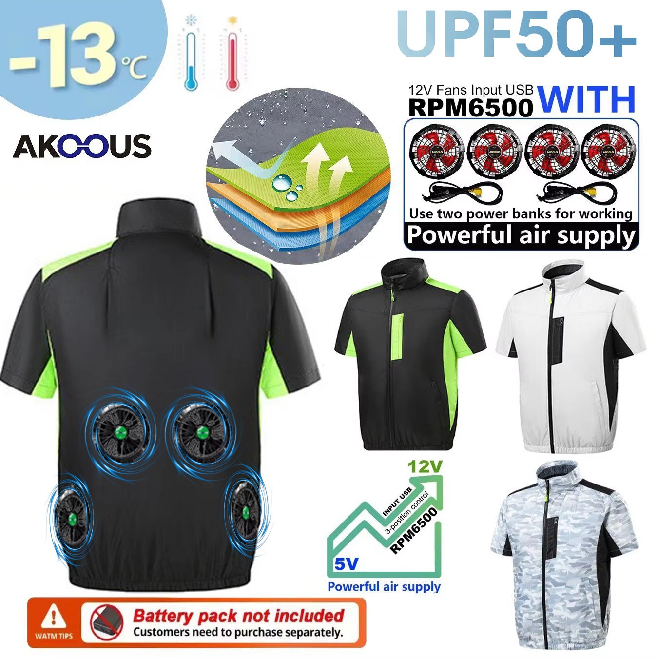 Outdoor Camping Air Conditioner - Veste rafraîchissante USB 12V 5V à